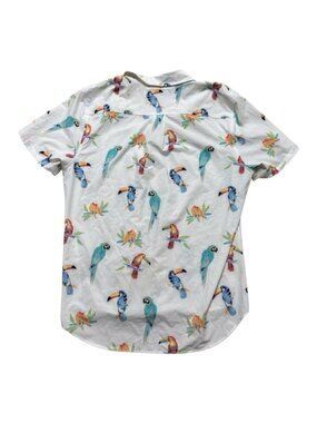 Chubbies Friday Shirt Large White Tropical Parrot Bird Button Up Stretch